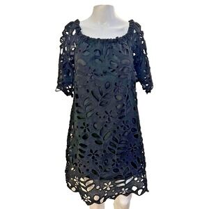 Womans Black Eyelet Lace Overlay Mini Dress M Fairy Grunge Whimsigoth Witchy